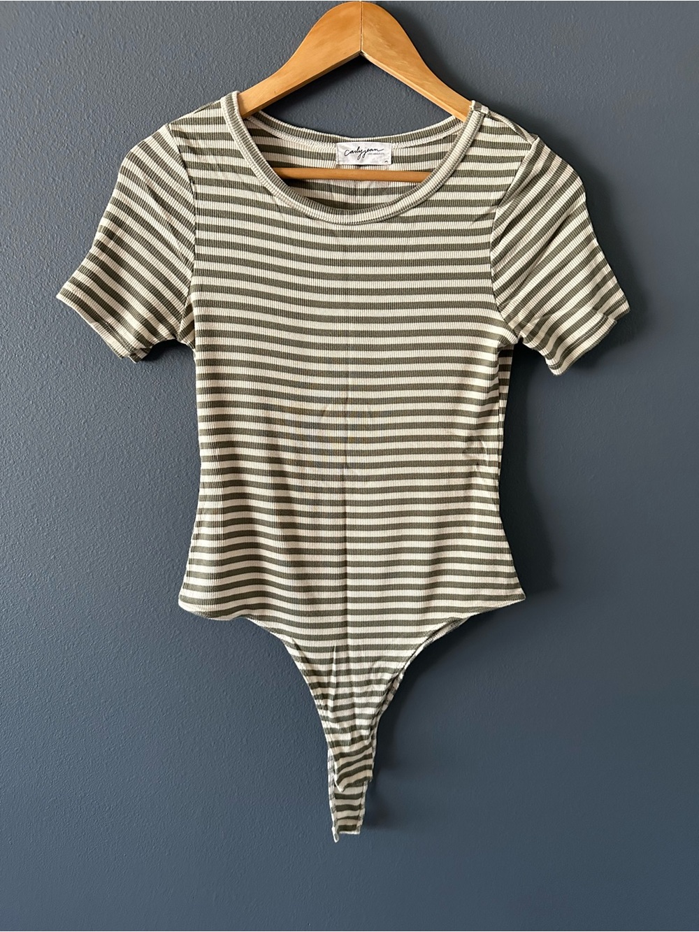 Striped Green & Cream Short Sleeve Bodysuit